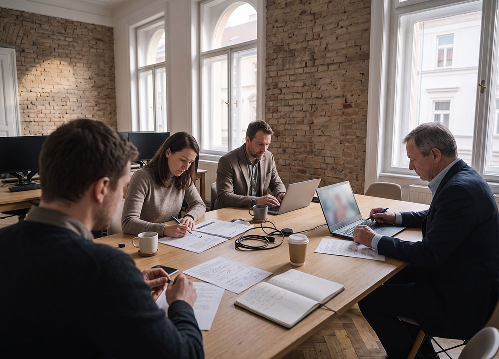 A Data HS consultant presenting findings to a client team